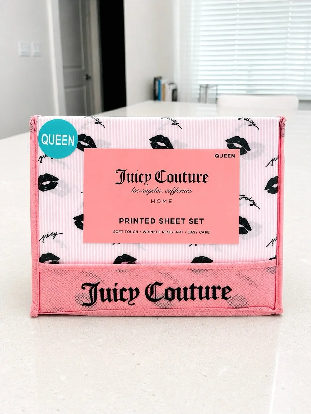 Juicy Couture Queen Sheet Set Pink Lips Print | Soft Luxury Bedding | NWT